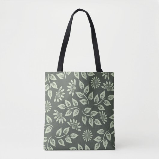 Blume-Federmuster grün Tasche (Vorderseite)