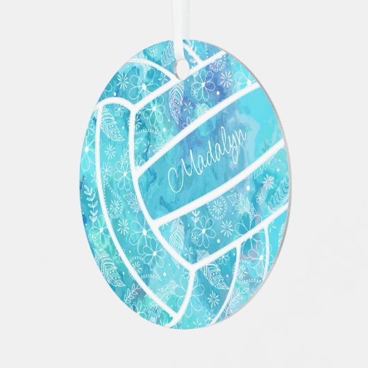 Blume federn türkisfarbenes Volleyball Ornament Aus Metall (Vorderseite links)