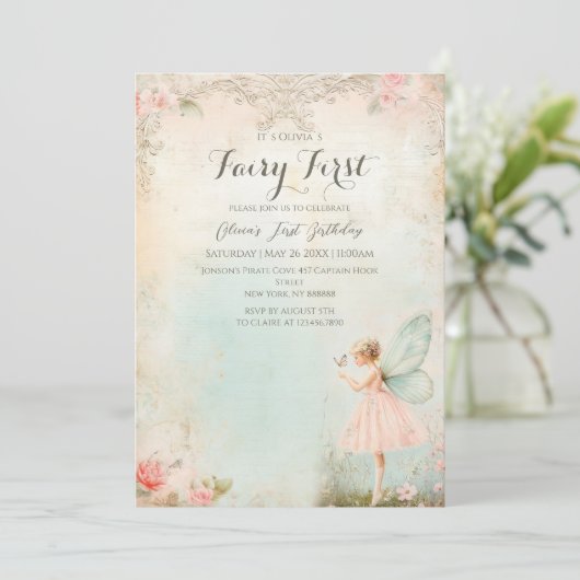 Blume Fee Geburtstag Einladung (Stehend Vorderseite)