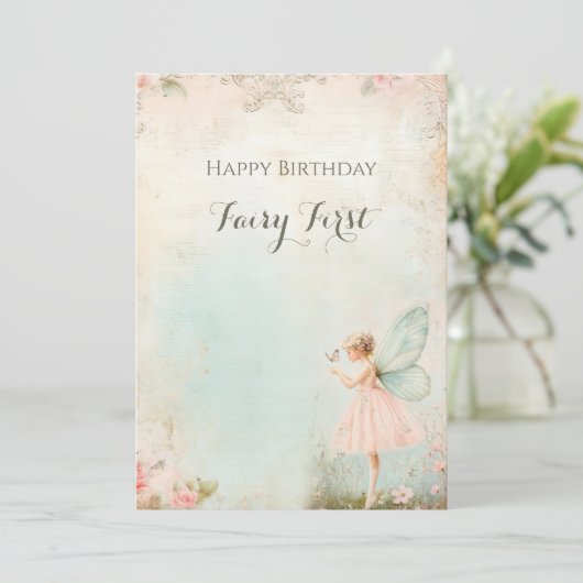 Blume Fee Geburtstag Feiertagskarte (Stehend Vorderseite)