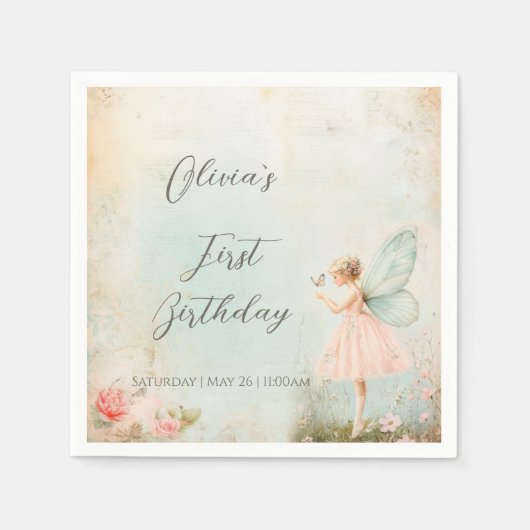 Blume Fee Geburtstag Serviette (Vorderseite)