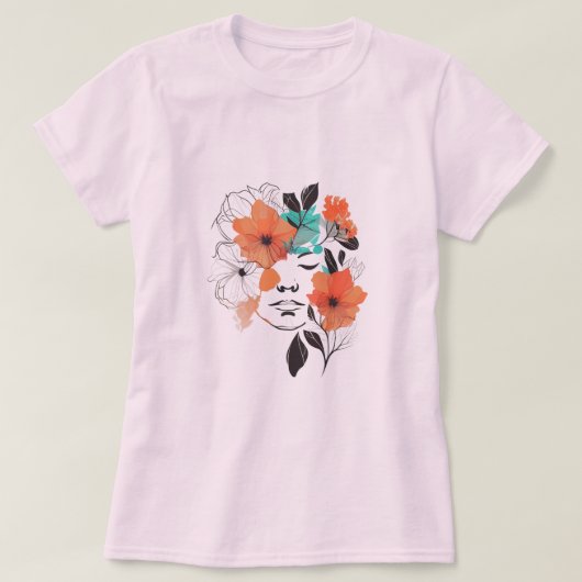 Blume Fee Line Kunst zeichnend Frauentshirt T-Shirt (Design vorne)