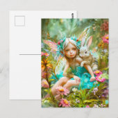 Blume Fee und Kaninchen Postkarte (Vorne/Hinten)