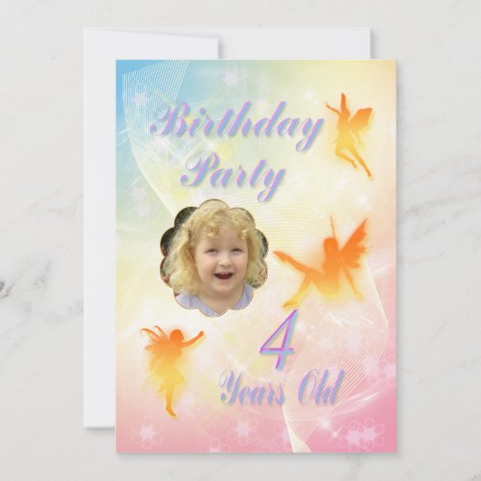 Blume Feen 4. Geburtstag Party Einladung (Vorderseite)
