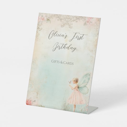 Blume Feenmädchen Geburtstagsgeschenk und -karte Sockelschild (Vorderseite)