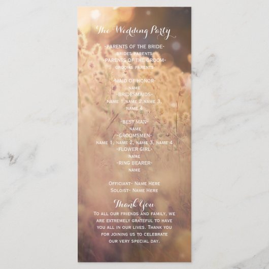 Blume Field Rustic Country Wedding Programm Rack (Rückseite)