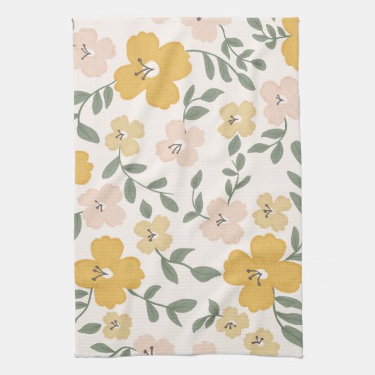Blume Fields floral - fröhliches Gelb & Rosa Geschirrtuch (Vertikal)