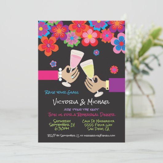 Blume Fiesta Toast Probe Abendessen Einladung (Stehend Vorderseite)