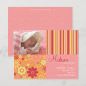 Blume Fizz Pink & Orange ・ Kinderankündigung Ankündigungspostkarte (Vorne/Hinten)