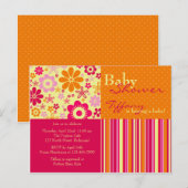 Blume Fizz Pink & Orange ・ Kinderdusche Einladung (Vorne/Hinten)