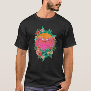 Blume Flamingo Herz Tropical Bird Floral Sunset T-Shirt
