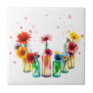 Blume Flaschen mit lebendiger Aquarellfarbe auf We Fliese