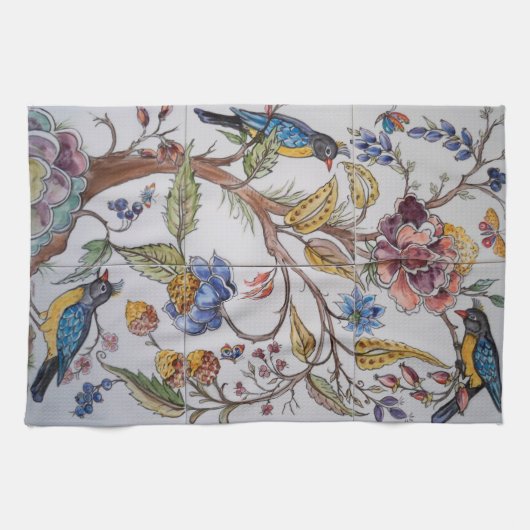 Blume Floral Chinoiserie Tile Oriental Geschirrtuch (Horizontal)