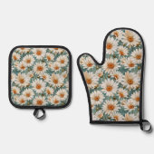 Blume Floral Daisy Muster Ofenhandschuh & Topflappen-Set (Vorderseite)