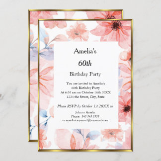 Blume Floral Pink Geburtstagsparty elegant Einladung