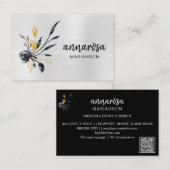 *~* Blume Floral Silver LOGO QR Gold FOTO Visitenkarte (Vorne/Hinten)