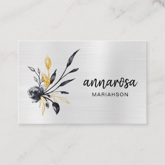 *~* Blume Floral Silver LOGO QR Gold FOTO Visitenkarte (Vorderseite)