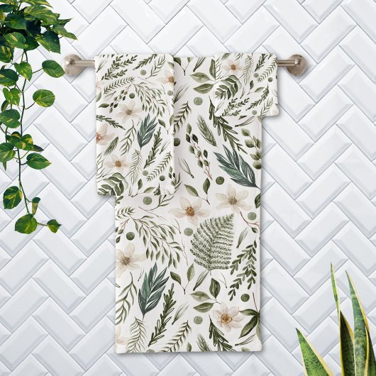 Blume Foliage Wasserfarbe Nahtlose Blumenmuster Badhandtuch Set