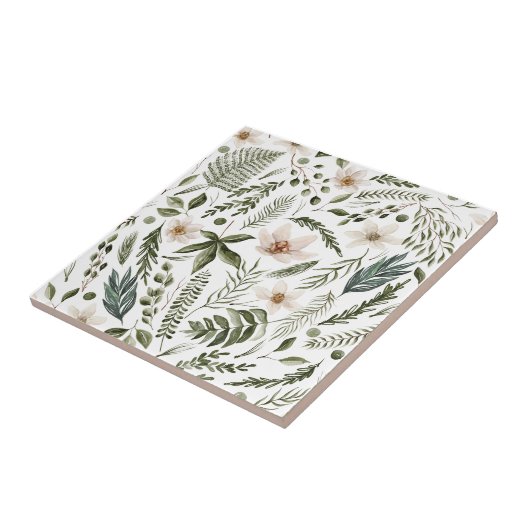 Blume Foliage Wasserfarbe Nahtlose Blumenmuster Fliese (Seite)