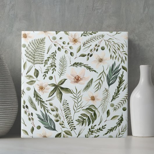 Blume Foliage Wasserfarbe Nahtlose Blumenmuster Fliese