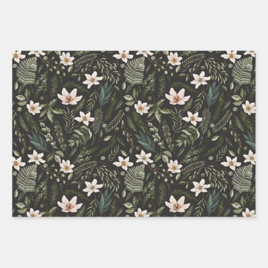 Blume Foliage Wasserfarbe Nahtlose Blumenmuster Geschenkpapier Set (Vorderseite 3)