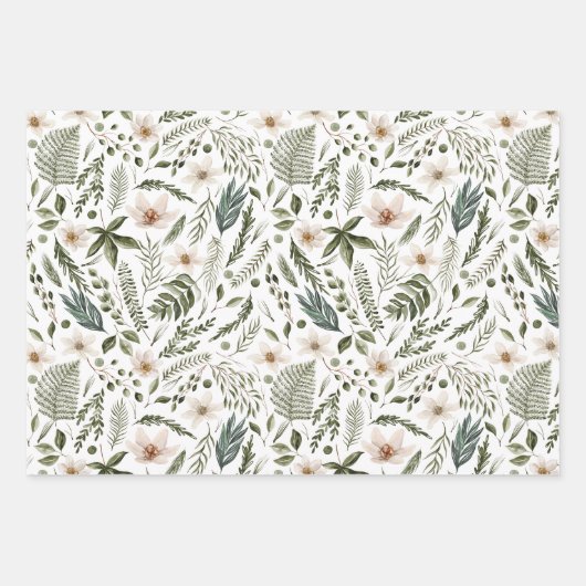 Blume Foliage Wasserfarbe Nahtlose Blumenmuster Geschenkpapier Set (Vorderseite 2)