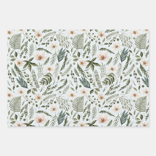 Blume Foliage Wasserfarbe Nahtlose Blumenmuster Geschenkpapier Set (Vorderseite)