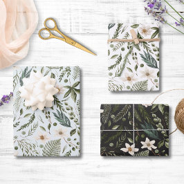 Blume Foliage Wasserfarbe Nahtlose Blumenmuster Geschenkpapier Set