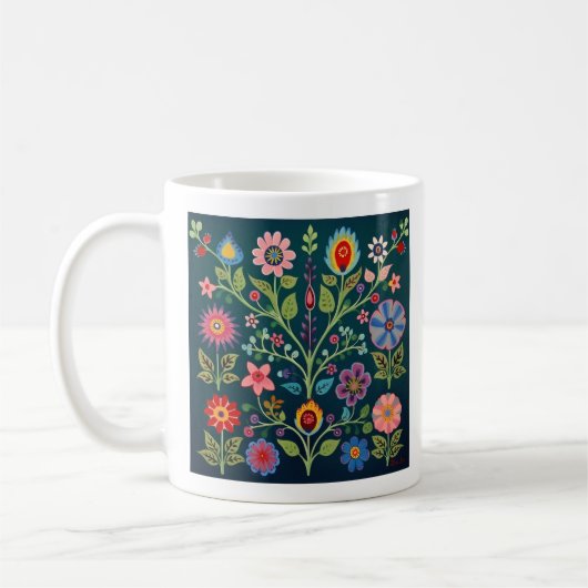 Blume Folk Art Motif Kaffeetasse (Links)