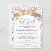 Blume Forest Animals Budget Oh Girl Baby Dusche Einladung (Vorderseite)
