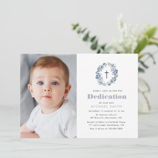 Blume Foto Dedication Einladung (Stehend Vorderseite)