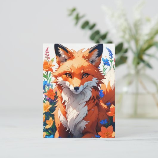 Blume Fox Art Postkarte (Stehend Vorderseite)