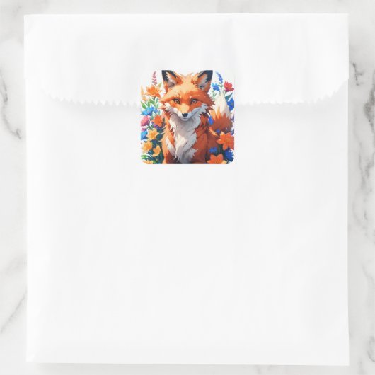 Blume Fox Quadratischer Aufkleber (Tasche)
