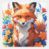 Blume Fox Quadratischer Aufkleber (Vorderseite)