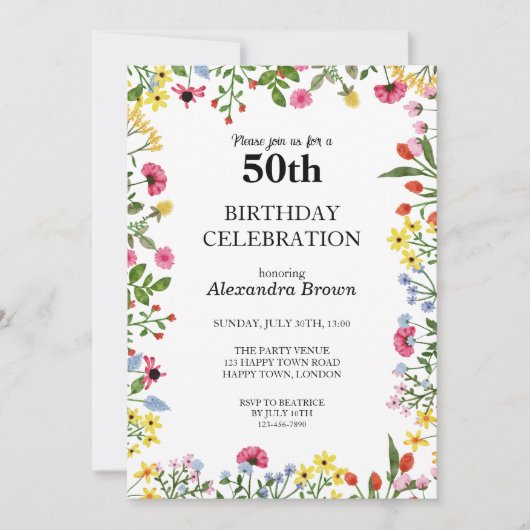 Blume Frame 50. Geburtstag Foto Party Einladung (Vorderseite)