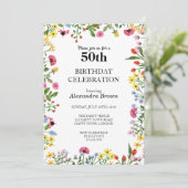 Blume Frame 50. Geburtstag Foto Party Einladung (Stehend Vorderseite)