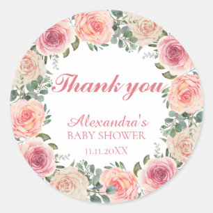 Blume Frame Baby Dusche Vielen Dank Runder Aufkleber