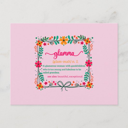 Blume Frame Glamma Oma Großmutter Definition Postkarte (Vorderseite)