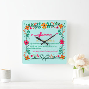 Blume Frame Glamma Oma Großmutter Definition Quadratische Wanduhr