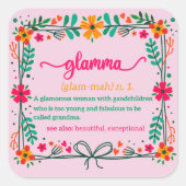 Blume Frame Glamma Oma Großmutter Definition Quadratischer Aufkleber (Vorderseite)