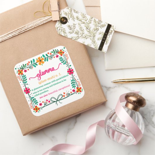 Blume Frame Glamma Oma Großmutter Definition Quadratischer Aufkleber (Schenken)