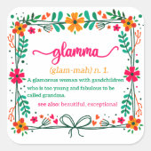 Blume Frame Glamma Oma Großmutter Definition Quadratischer Aufkleber (Vorderseite)