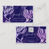 Blume Frame QR Code Benutzerdefiniertes Logo Lila  Visitenkarte (Vorne/Hinten)