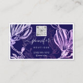 Blume Frame QR Code Benutzerdefiniertes Logo Lila  Visitenkarte (Rückseite)