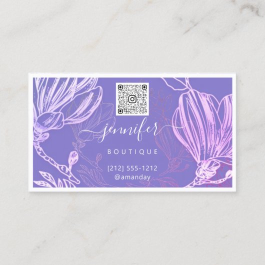 Blume Frame QR Code Benutzerdefiniertes Logo Lila Visitenkarte (Rückseite)