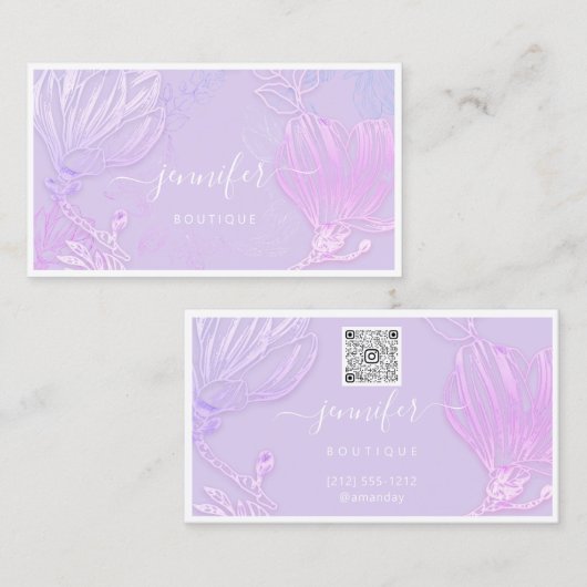 Blume Frame QR Code Benutzerdefiniertes Logo Pinky Visitenkarte (Vorne/Hinten)