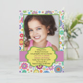Blume Frenzied Foto Geburtstagsparty Einladung (Stehend Vorderseite)