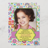 Blume Frenzied Foto Geburtstagsparty Einladung (Vorne/Hinten)