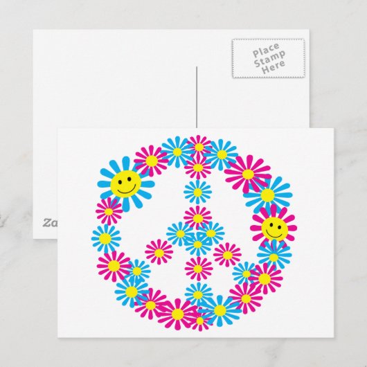 Blume Friedenszeichen w Faces Postkarte (Vorne/Hinten)