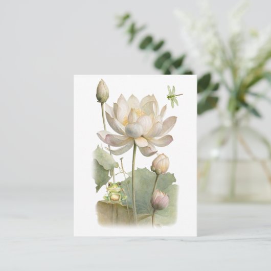 Blume, Frosch und Libelle Postkarte (Stehend Vorderseite)
